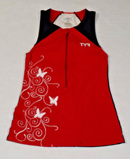 VTG Womens TYR Competitor Triathlon Tank Top Size M 90s Red Butterflies Made USA