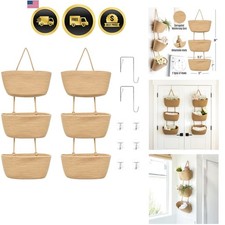 3-Tier Over the Door Hanging Basket Set of 2 Adjustable, Detachable Woven Sto...