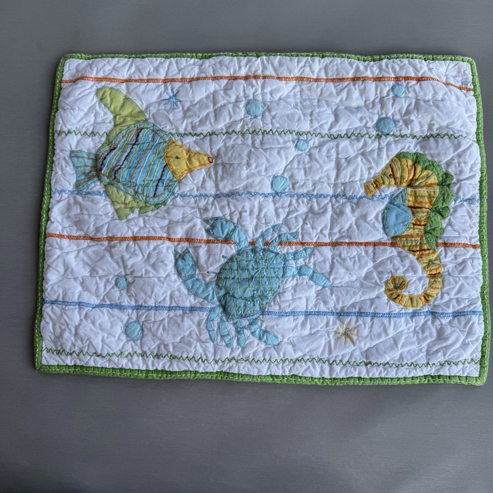 Pottery Barn Kids Ocean Critters Quilted Pillow Sham & Toddler Crib Set 2 Sheets - Image 2 of 4