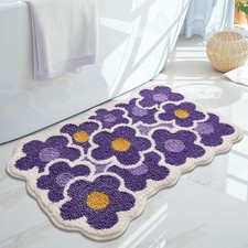 Flower Bath Mat,Cute Bath Mat 32" x 20",Purple Floral Bathroom Rug