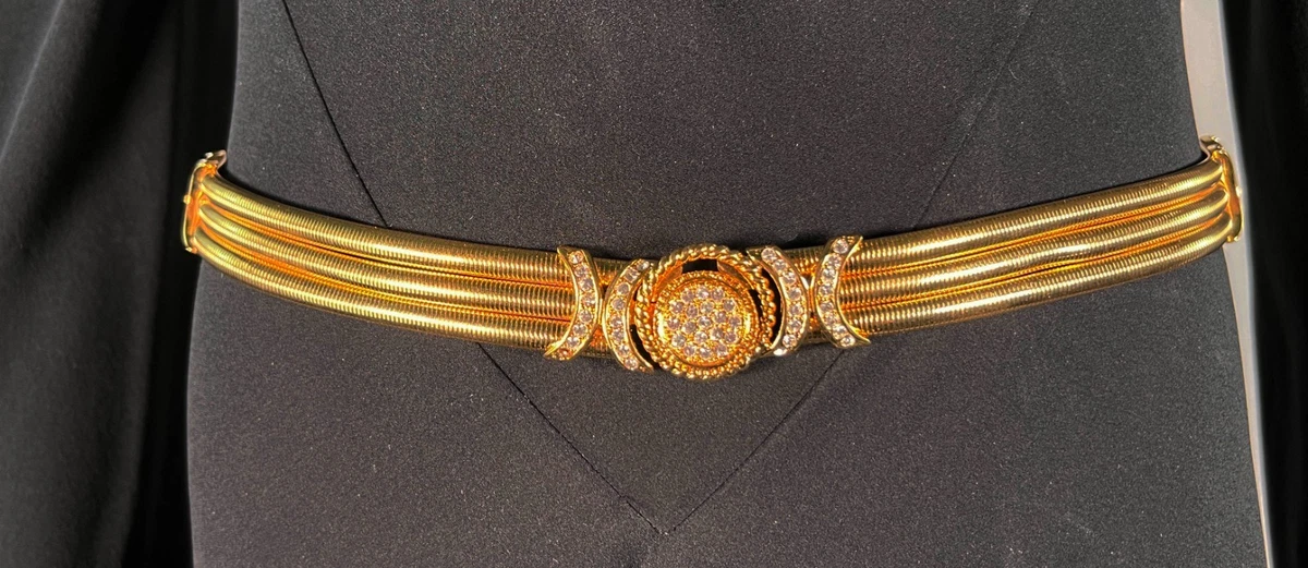 Vintage • Gold W/ Hammered Metal Buckle • Waist: 30” in. • Belt 1960s Gold Double Buckled Cinch Belt | small/medium  main image 3
