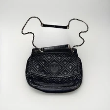 Tory Burch Marion Qualified Shoulder Bag Black Leather Used Braided Trim Worn 