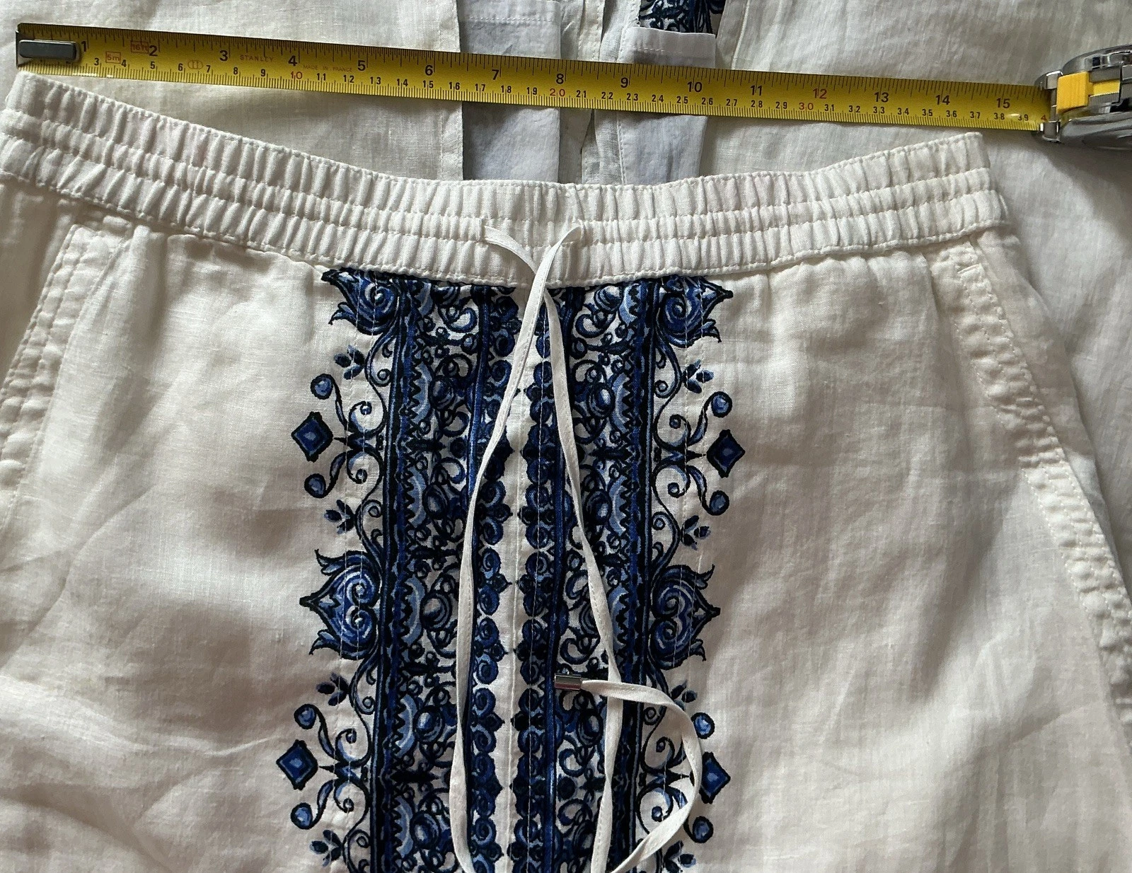 Ralph Lauren white 100% Linen Blue print embroidered White maxi skirt size 4