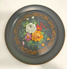Vintage Toleware Floral Folk Art Black Large Round Serving Tray — photo 1