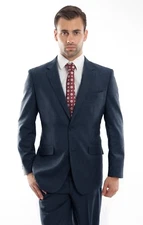 Men's 100% Wool Suit 2 Button Modern Fit Textured Wedding Business Italian Suits