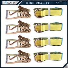 4set(12x) Lasso Wheel Lift Straps 2" Ratchets J Finger Hooks Tow Truck Tie Down