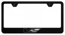 Cadillac V Logo Black Laser Etched Logo License Plate Frame Official Licensed