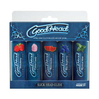 Doc Johnson Goodhead Slick Head Glide 5pk - Water-Based Lube 5 Flavors 1oz Each 