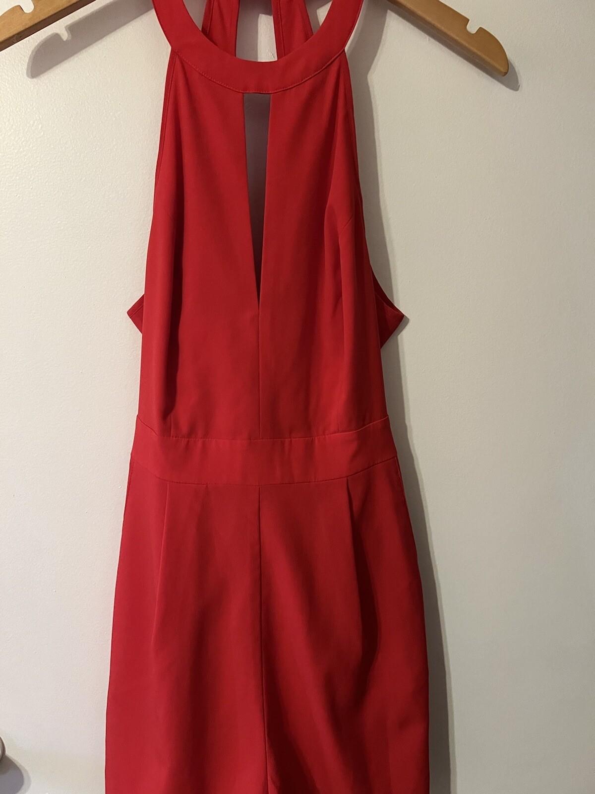 Bebe Romper Shorts Red Keyhole Tie Back Lined W- Pocket Women's SZ/6-image