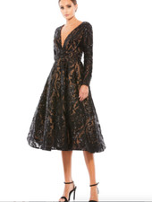 MAC DUGGAL 67529 SEQUIN EMBELLISHED A-LINE BLACK/NUDE  DRESS  sz 8