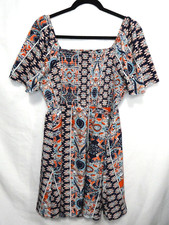 Shein Curve Boho Chic Dress Exotic Blue Orange Shirred bodice Women's Size 1X