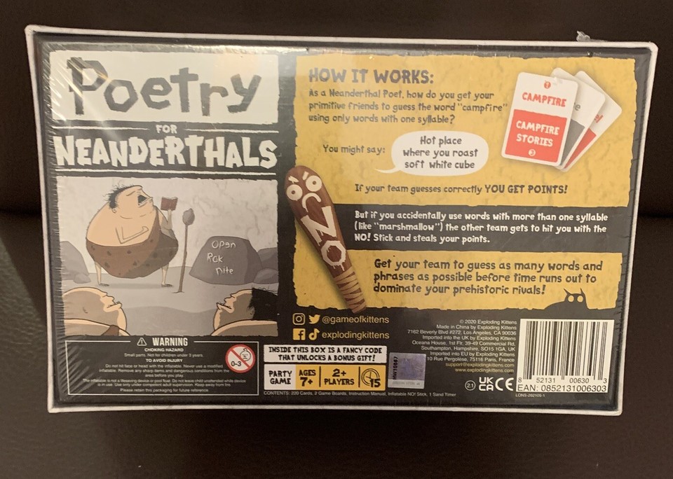 Poetry For Neanderthals a Word Game by Exploding Kittens New & Sealed ...