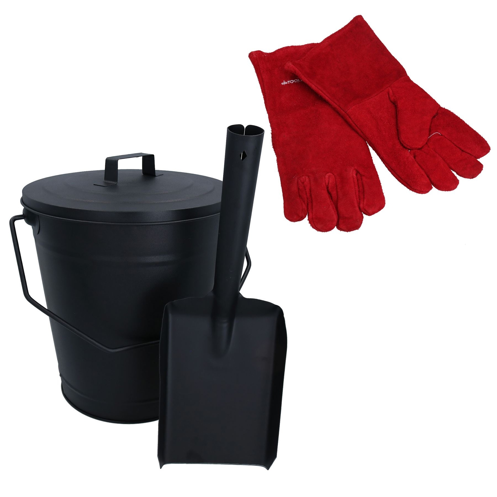 Coal Bucket With Lid, 5"" Shovel & Gloves Metal Ash Tidy Bin Coal Fire Log Burner