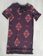 NEXT size 10 brown BOHO DRESS patterned TASSEL summer SHIFT festival PRINT short