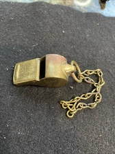 "The Acme Thunderer"  Brass Police Whistle  "Made in England" 1960s  Works Chain