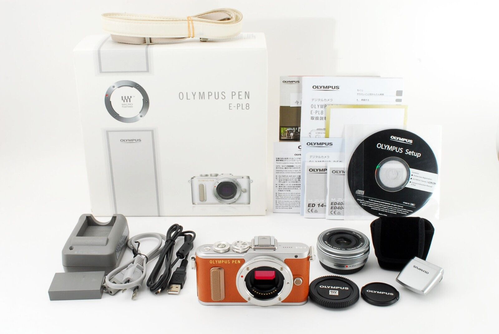 Olympus PEN E-PL8 16.1MP 14-42mm EZ Lens BOX Set Kit Brown Japan FedEx  [Exc-] #1