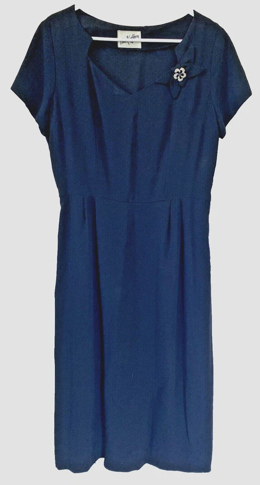 Vestido Negro Ann Kauffman Años 40 50 De Colección Estrás Flor Cóctel Fiesta Midi Foto 3 de 4