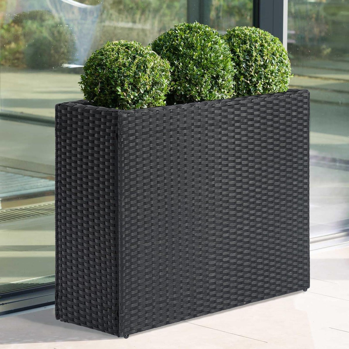 Rectangular Rattan Planter Grey & Buff Rattan Rectangular Trough