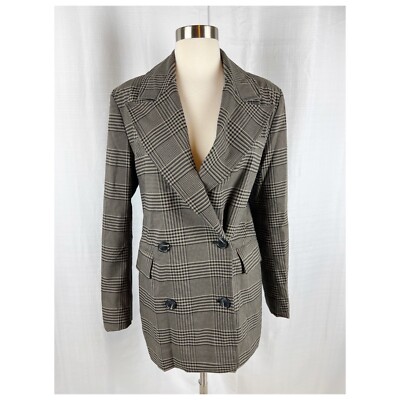 Bagatelle Collection Womens Blazer Trench Coat Workwear Jacket Check Sz XS Brown