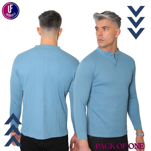 Mens Henley Long Sleeve Thermal T-Shirt Top Grandad Neck waffle net top (2208-A) - Picture 10 of 24