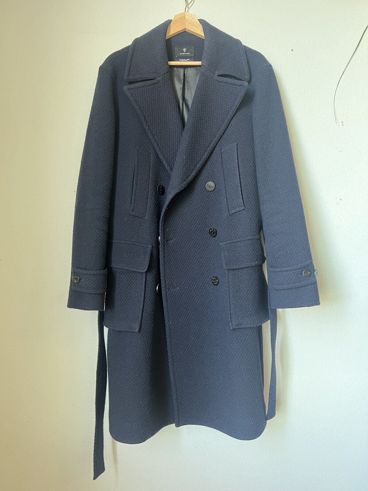 RARE HVRMINN New York Navy Double Breasted Belted Coat 38 Wythe Aime Leon Dore