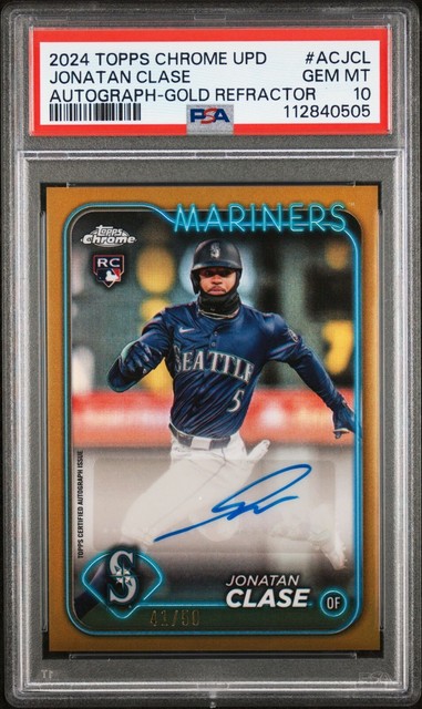 2024 Topps Chrome Update Jonatan Clase #ACJCL Gold Refractor /50 RC Auto PSA 10