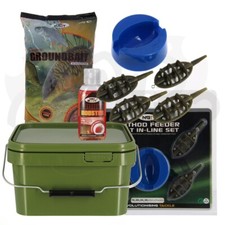 NGT Carp Fishing Ground Bait 4 + 1 Inline Feeder 5L Square Bucket + 50ml Liquid
