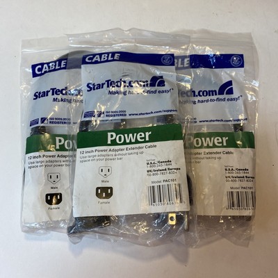NEW QTY 3 StarTech PAC101 12'' Inch Power Cord Extension NEMA 5-15R/P