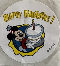 12- New Walt Disney World Mickey Mouse Round Stickers HAPPY BIRTHDAY STICKERS