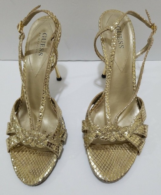 GUESS BY MARCIANO STRAPPY HEELS SZ 8 METALLIC GOLD LEATHER 4