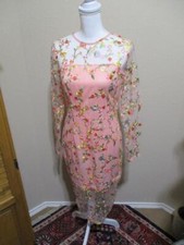 NWT Pretty Little Thing Pencil Dress Pink w/ Multi Color Floral Mesh Overlay 12