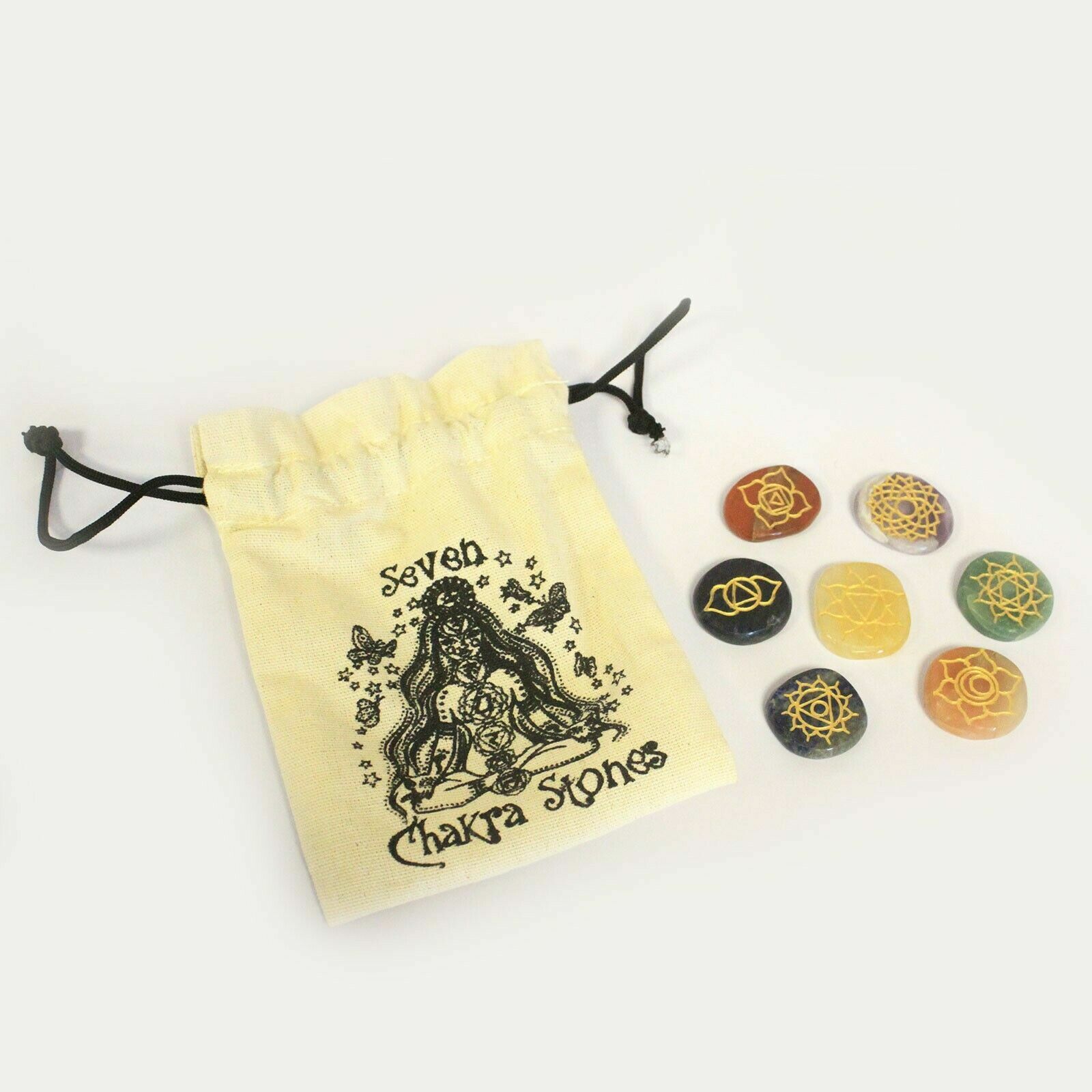 Small Stones Chakra Set (Rounded shape) - Pouch Included - Brand New
