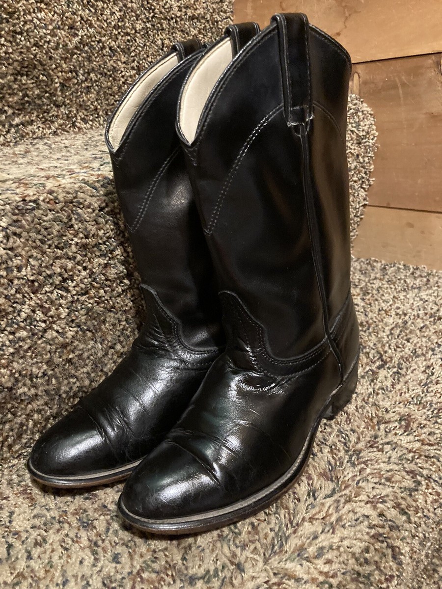 Laredo Black Leather Roper Cowboy Boots Womens Size 6.5 M 