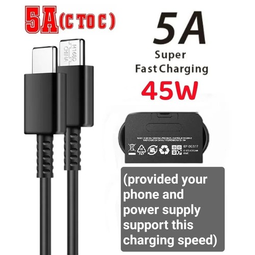 USB-C to USB C 5A 45W Fast Charging Cable Fast Quick Data Charger Type Phone 1pc - Zdjęcie 2 z 6