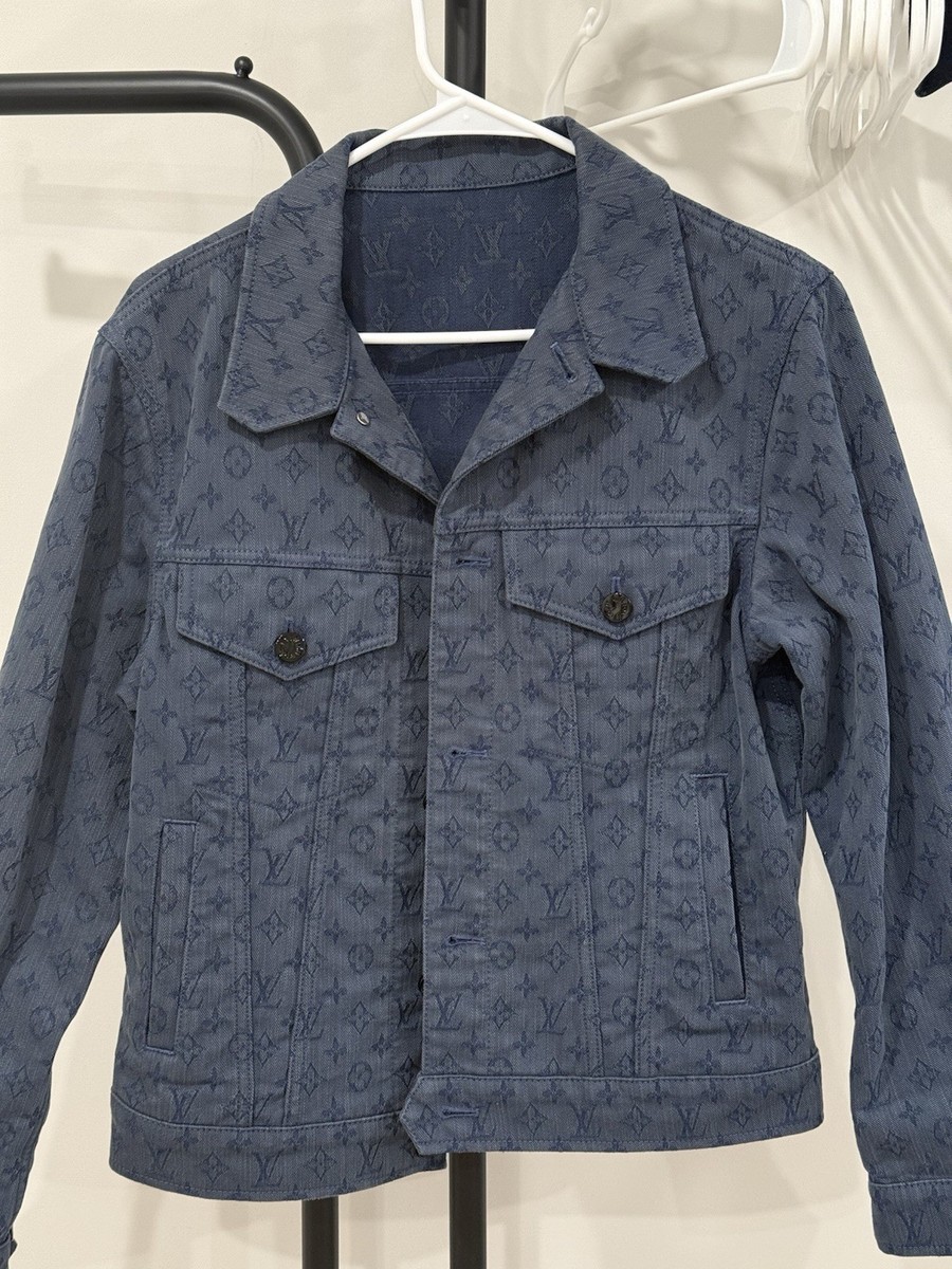 Louis Vuitton Blue Monogram Logo Print Jean Jacket Women Size 44