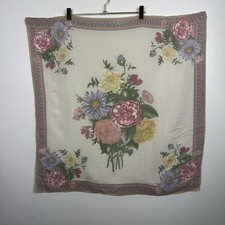 VTG Liz Claiborne Pastel Floral Square Scarf Spring Flowers Satin Pink Purple