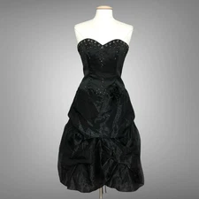 VTG Modern Maids Dress 12 Black Strapless Chiffon Sequin Corset Party Evening