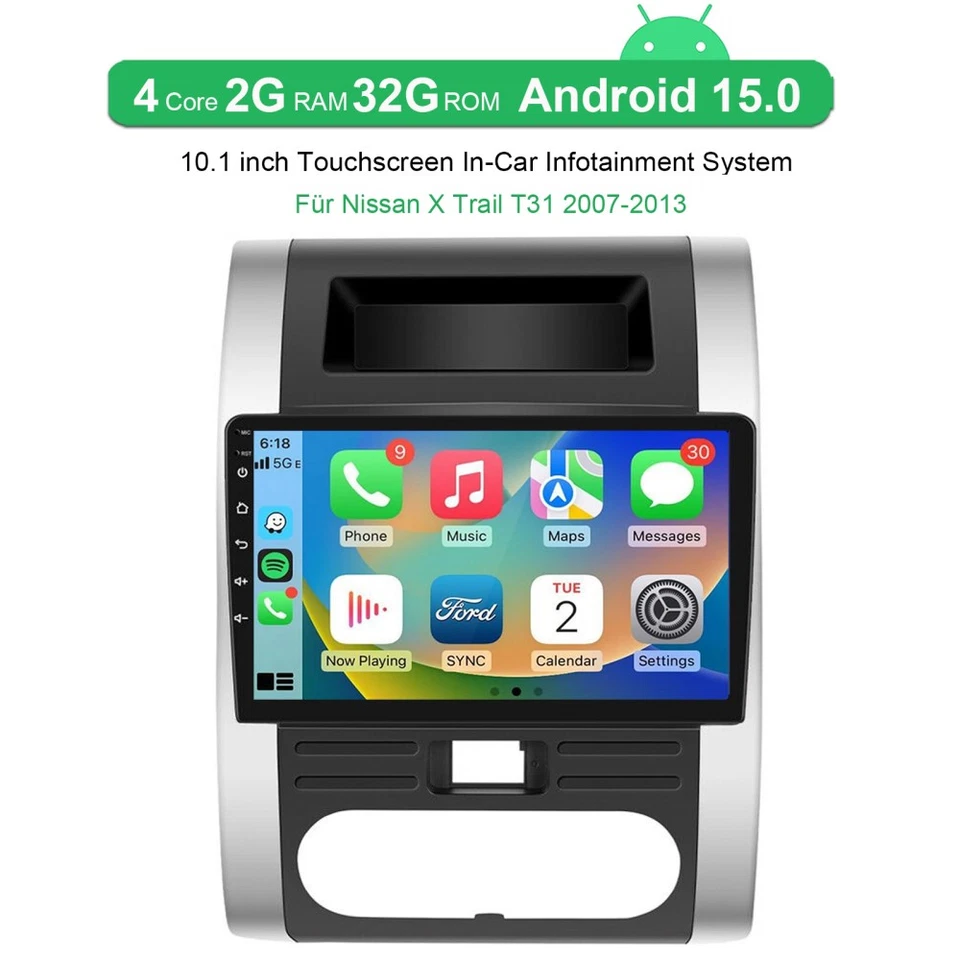Für Nissan X-Trail T31 2007-2013 10.1" Android 15 CarPlay Autoradio GPS Navi RDS - Bild 2 von 4
