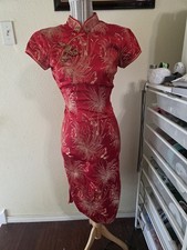 NWT Traditional Chinese Red Gold Maxi Long Dress Size S Vintage