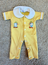 Vintage Baby Romper 12M Yellow Gingham Duck Appliques Peter Pan Collar Taiwan