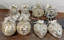 Mini Mirror Disco Ball Ornament Set of 8 Silver Reflective Christmas Decor