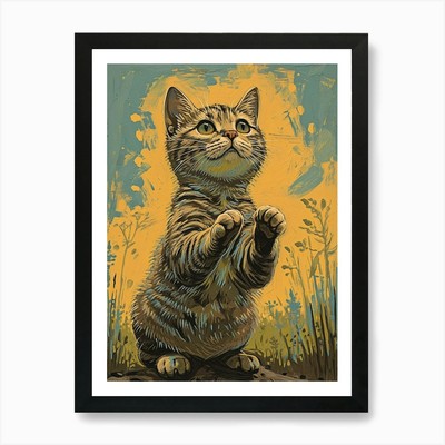 Munchkin Cat Relief Illustration 3  Framed Wall Art Poster Canvas Print Picture