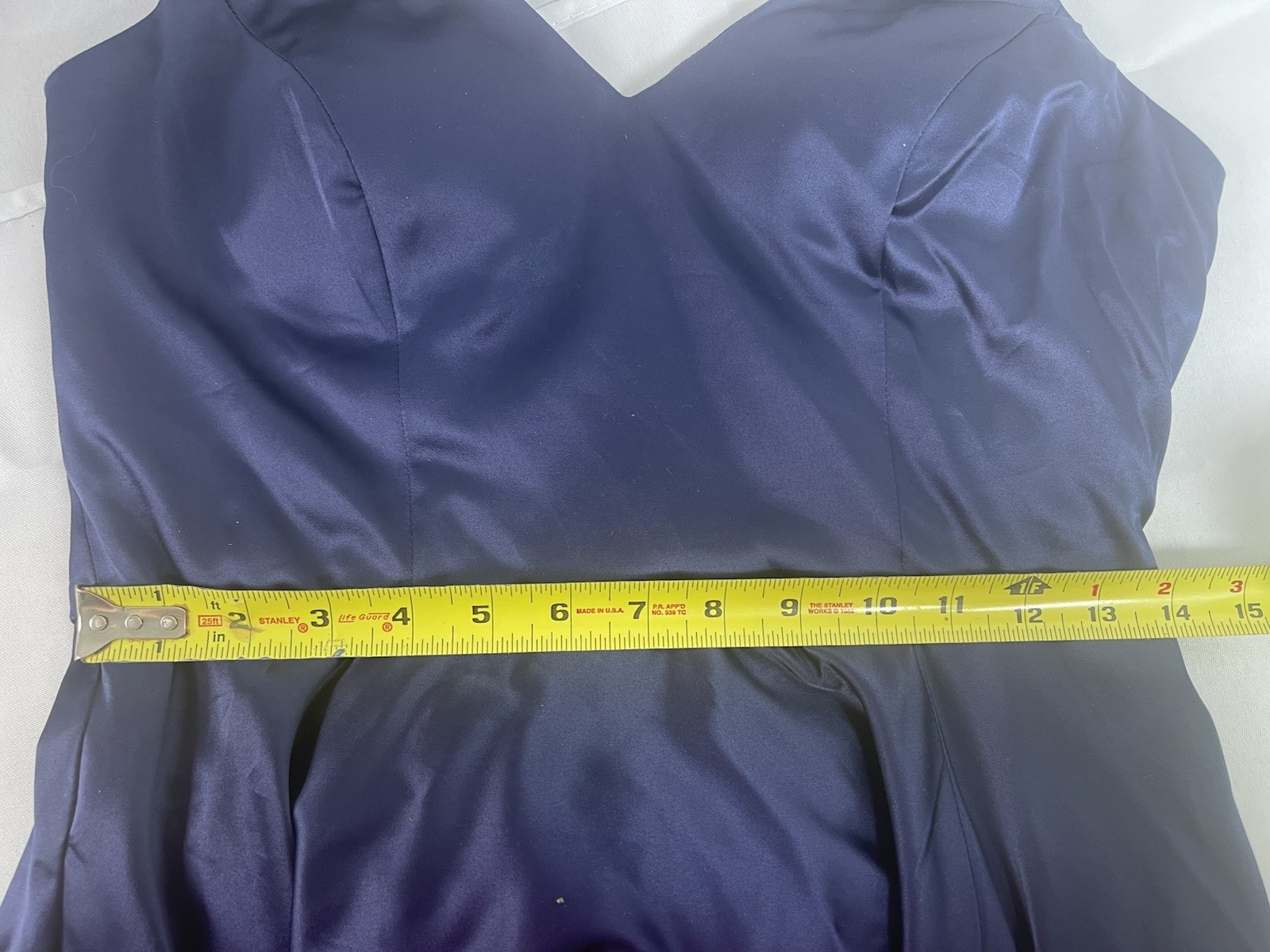 B Darlin Prom Dress Maxi Silk  Navy Gown Wedding Formal Sz 11/12 Spaghetti Strap