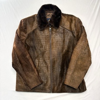 Barya NewYork Men's Brown Pony Hair/Mink Gator Embossed Jacket Size 3XL