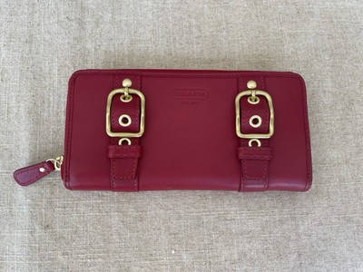 NEW Coach Red Leather Zip Closure Accordion Style Coin Purse Clutch Wallet