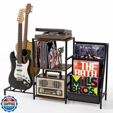 INHABIT UNION Record Player Stand with Guitar Rack, for Acoustic, Electric an