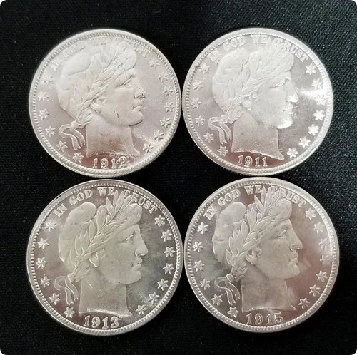4PCS 1911-1915 S Barber Silver Half Dollar Coins Mixed Dates AU/BU Coins-US