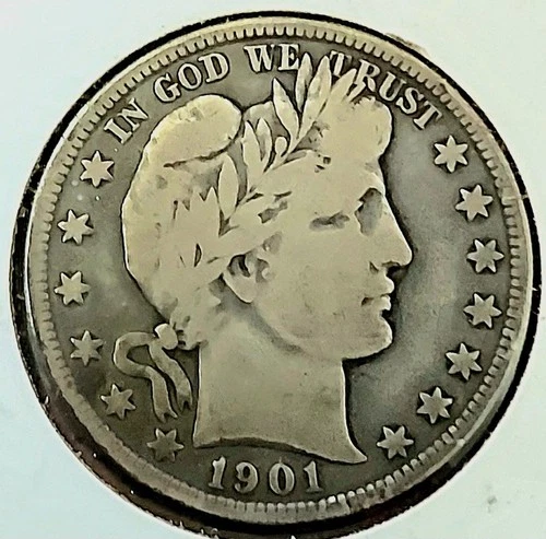 1901 P Philadelphia Barber Liberty Head US Half Dollar 0.36169 Tr oz Silver VF+