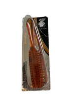 VTG Hair Brush And Comb Set Amber Shell Translucent Boar Bristle Made In USA NEW
