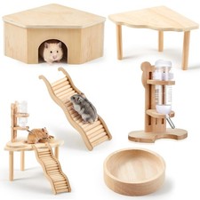 5 PCS Hamster Cage Accessories Wood Play Platform Water Bottle Climbing Set